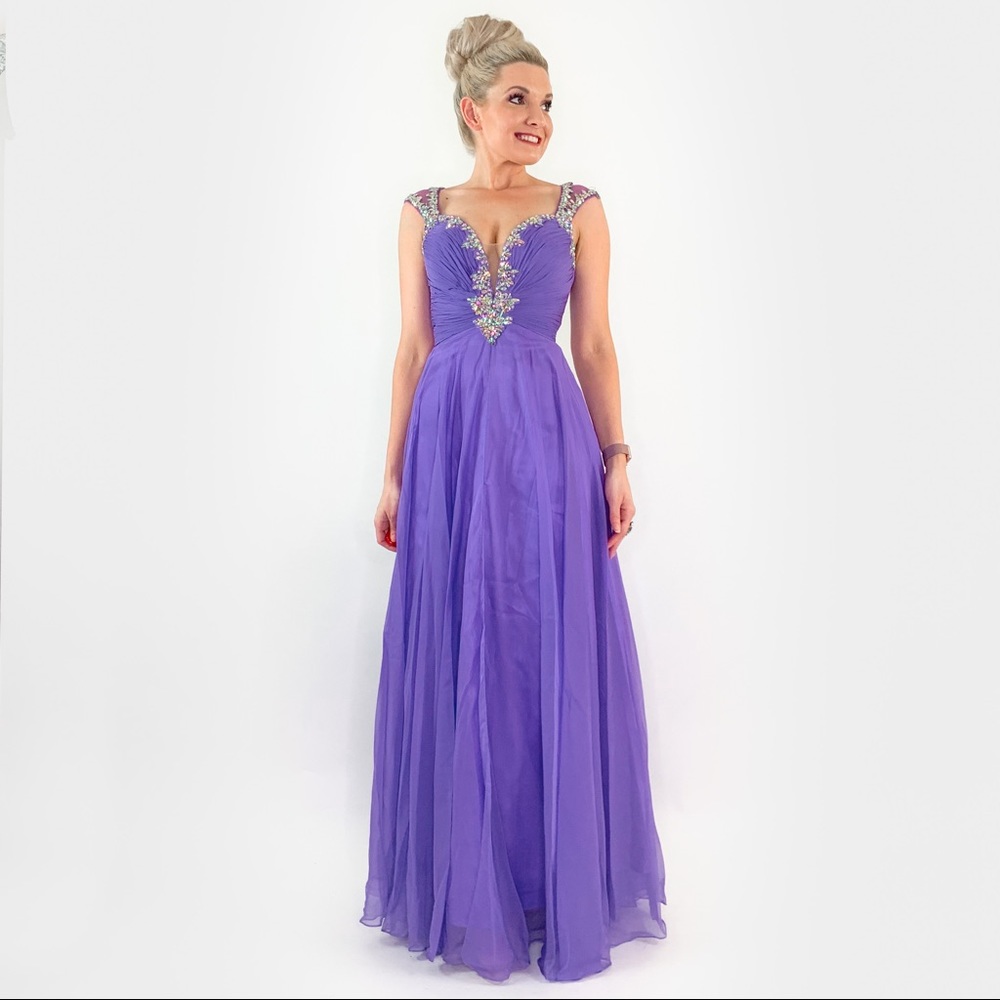 Purple Rhinestone Glam Pageant Prom Dress - Picture 5 of 8